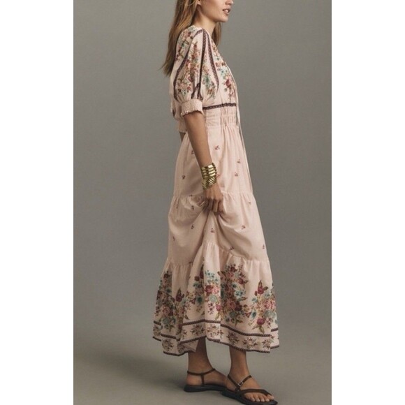 ANTHROPOLOGIE the somerset puff sleeve maxi dress M Milkmaid Fairy Hippie Boho - Picture 8 of 16